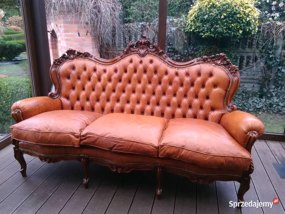 Sofa LudwikBarok Rzeźbiona Skóra Antyk sprzedam