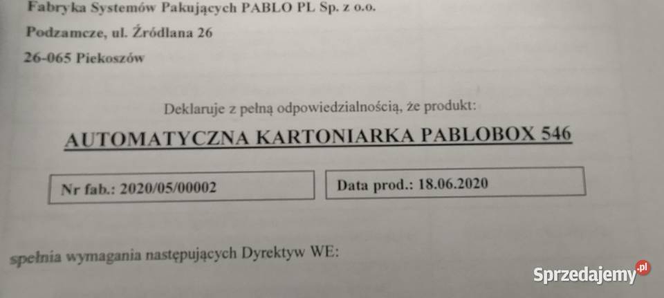Automatyczna kartoniarka PABLOBOX 546 2020 r CE Zgierz