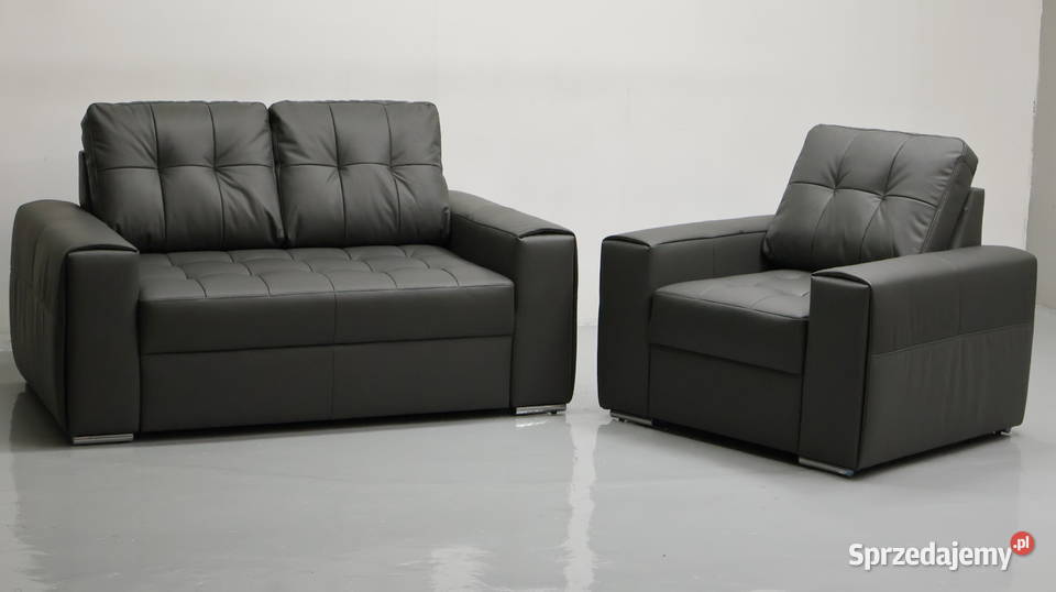 KOMPLET 21 sofy kanapy zestaw popielata skóra Komplety wypoczynkowe Poznań