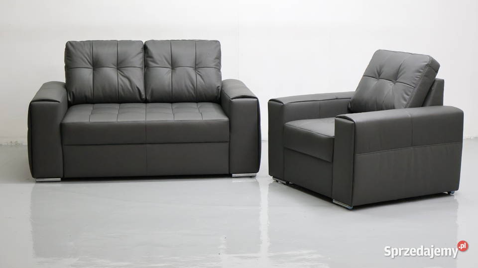 KOMPLET 21 sofy kanapy zestaw popielata skóra Poznań