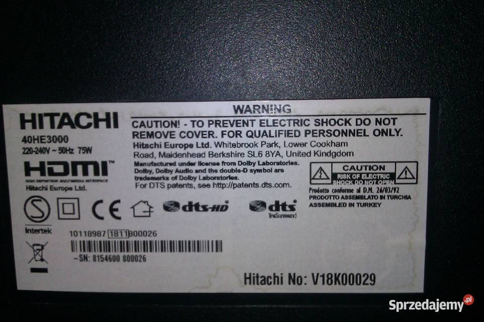 Hitachi 40HE3000 Full HD sprawny prosty w