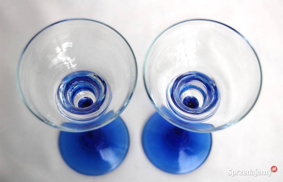 Dwa kryształowe świeczniki kielichy błękitne Lublin