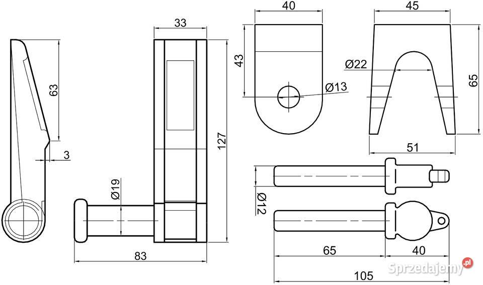 KPL Zawias burty górny dolny fi19 3x LEWY 3x Solec Kujawski