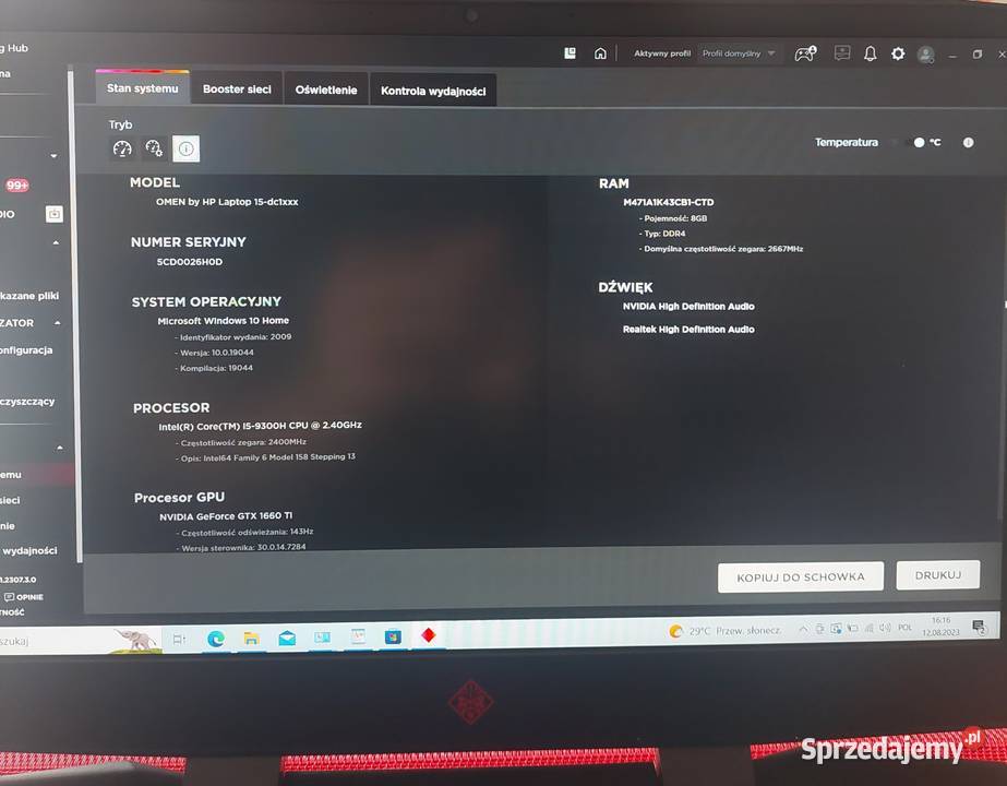 LAPTOP HP OMEN 15 i59300H8GB512Win10 GTX1660Ti Leszno
