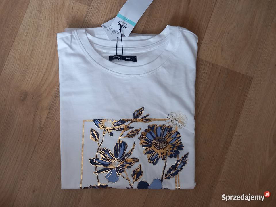 biały tshirt z nadrukiem Sinsay