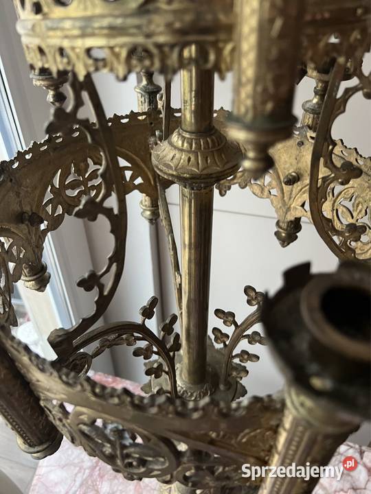 Kandelabr z brązu stary świecznik antyk Bystrzyca Kłodzka