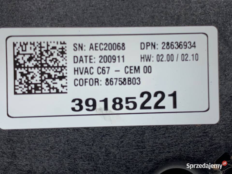 PANEL STEROWANIA NAWIEWU OPEL CORSA F 39185221