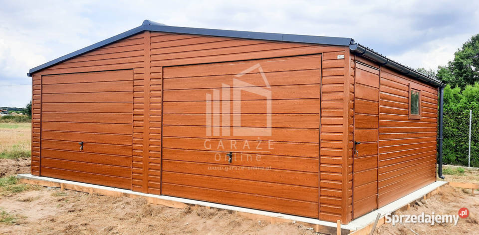 GARAŻ BLASZANY 7m x 6m dwuspadowy 2x Brama drzwi