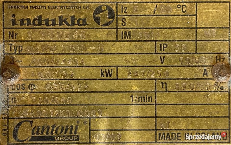 silnik elektryczny 10kW 730obr 3fazowy INDUKTA Części do elektronarzędzi Pigża sprzedam