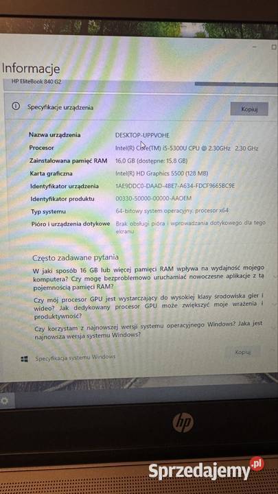 Hp elitebook g2 i5 16gb 256ssd 14 mat wifi hdmi Intel Core i5 śląskie Rybnik