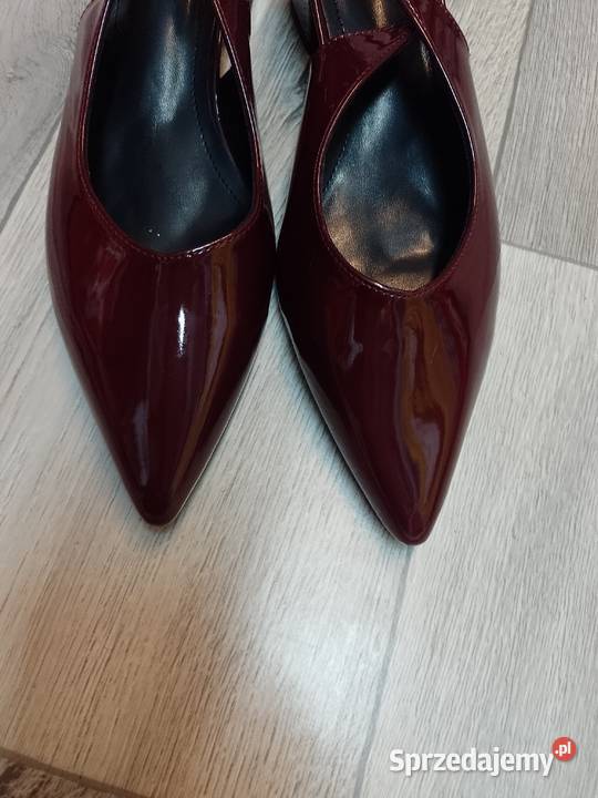 4242 Bordowe czółenka wieczorowe z odkrytą piętą 27cm