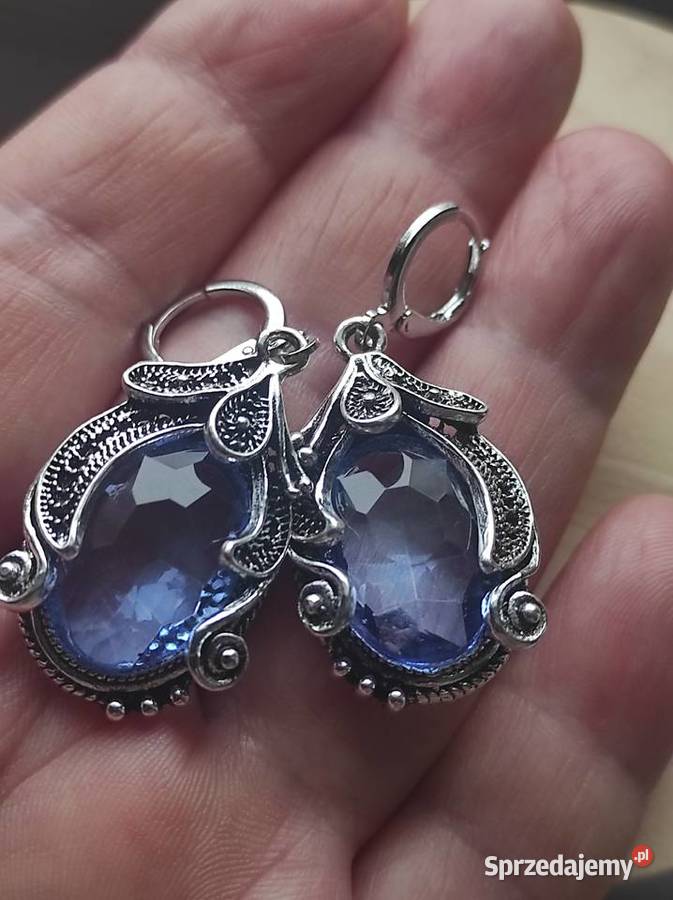 Kolczyki z niebieskim kryształem vintage Wrzosowo