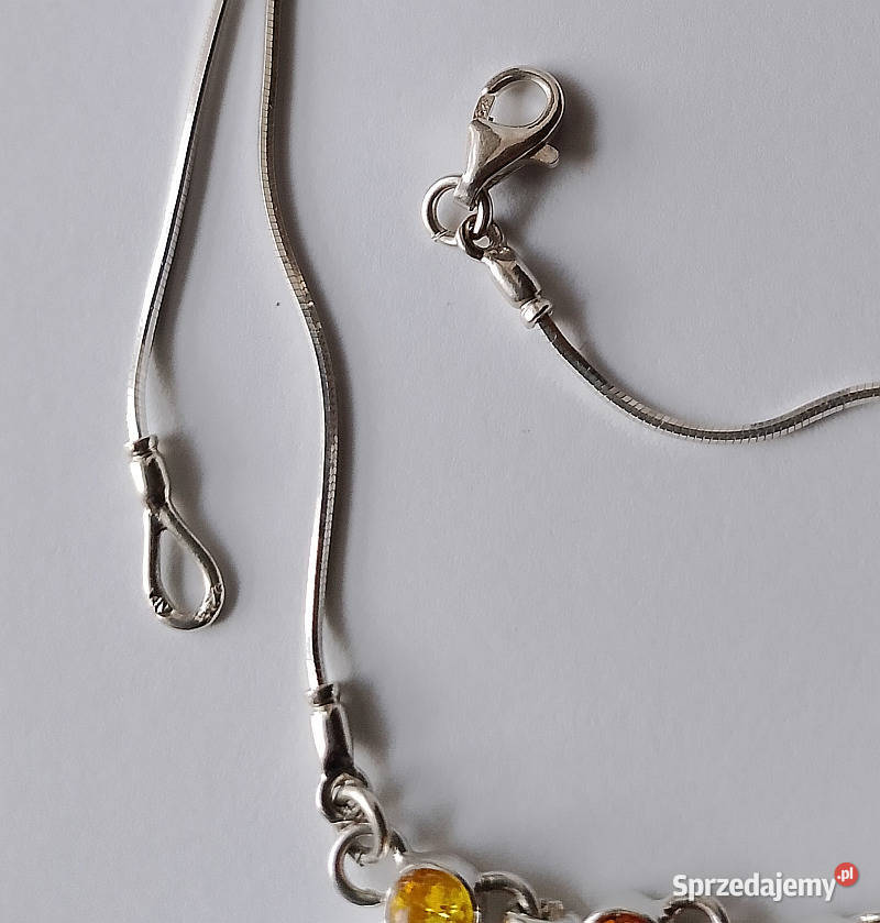 naszyjnik kolia srebrna z bursztynami Suwałki