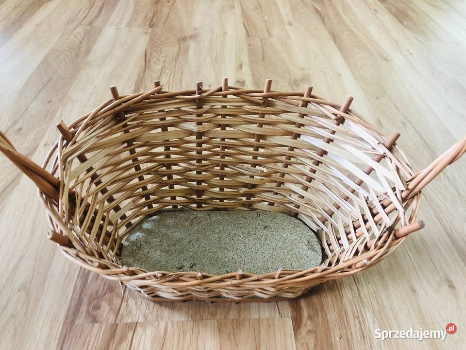 Koszyk z wikliny wiklinowy z rączką okrągły duży odcienie brązowego