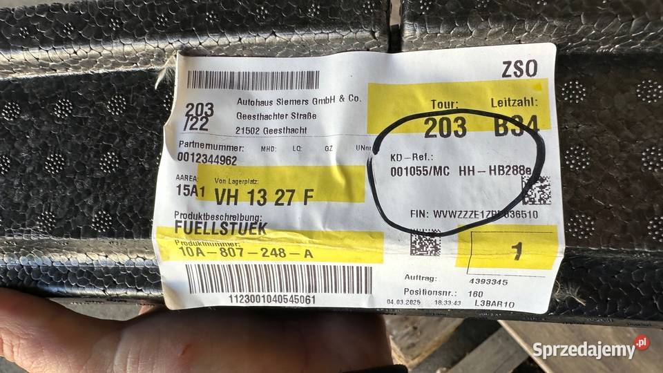 VW ID3 ABSORBER ZDERZAKA PRZÓD 10A807248A sprzedam