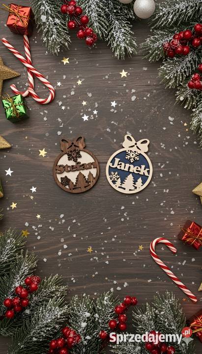 Drewniana bombka na choinkę z imieniem wielokolorowy Lublin