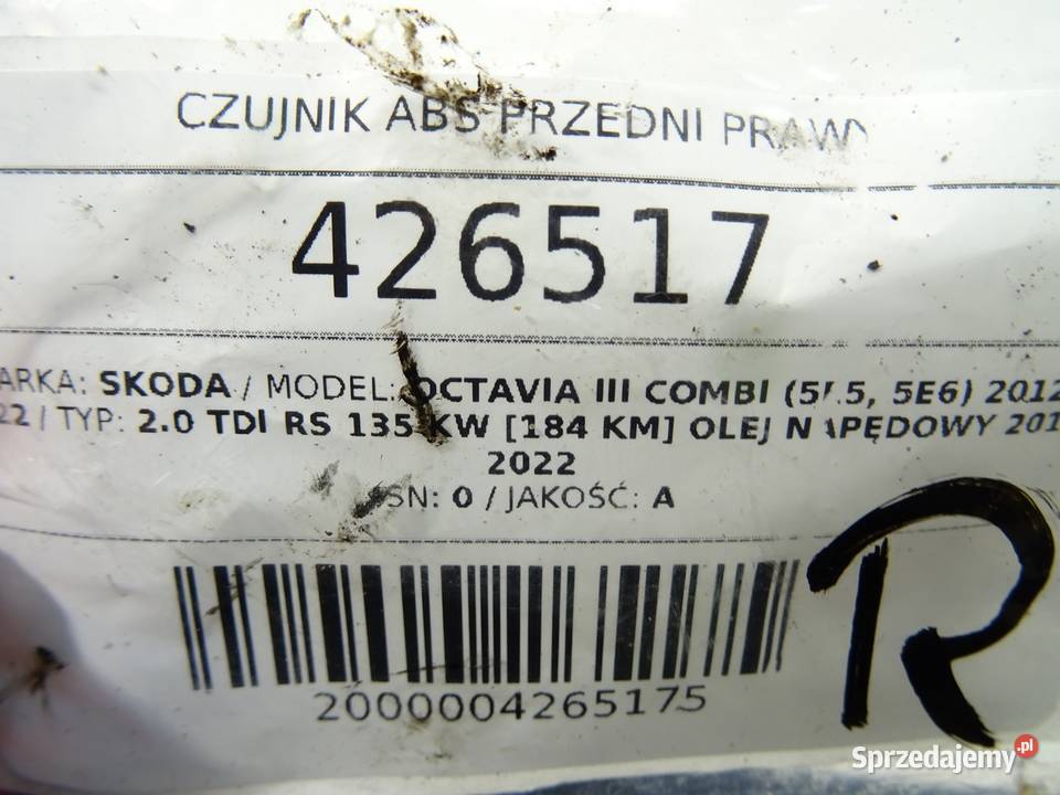 CZUJNIK ABS PRZEDNI PRAWY SKODA OCTAVIA III