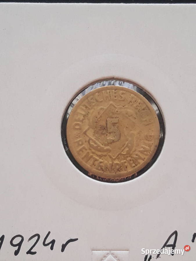 5 Fenigów Niemcy 1924 r men A Konin