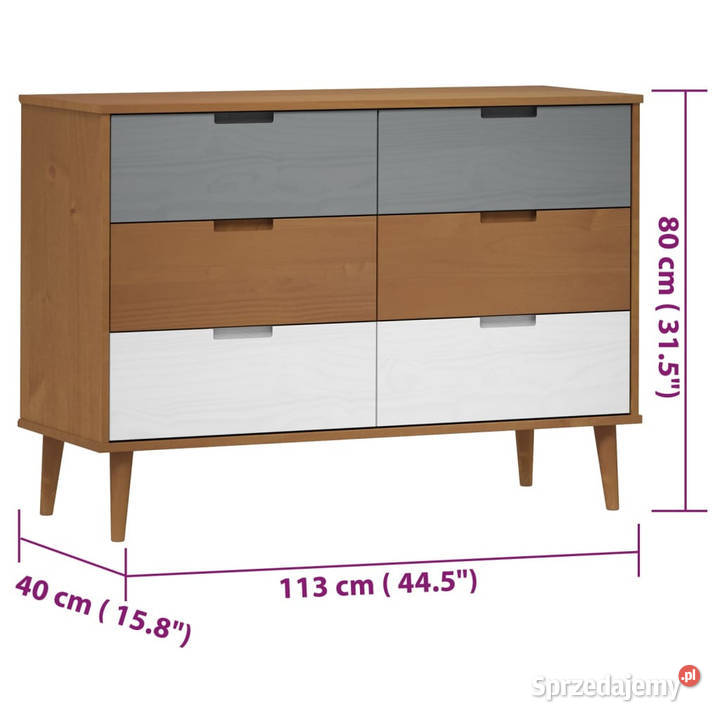Komoda MOLDE brązowa 113x40x80 lite drewno Warszawa