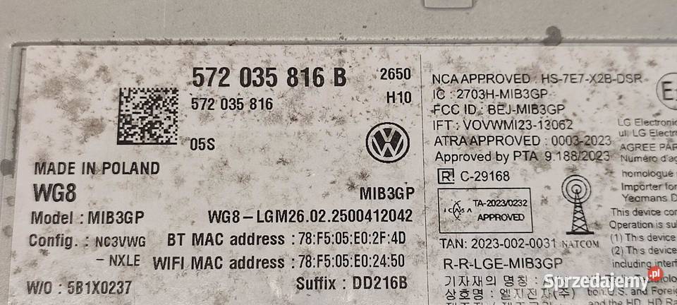VW TAYRON TIGUAN III RADIO NAWIGACJA 572035816B