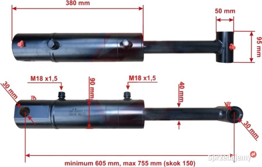 Gruby Siłownik Hydrauliczny Cylinder 80x40 SKOK Solec Kujawski