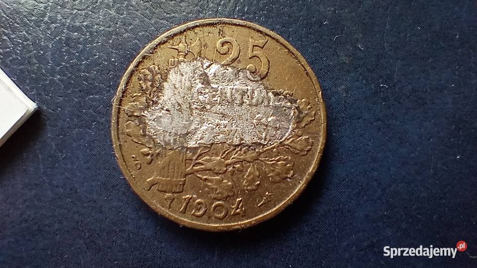 Stare monety 25 centym 1904 Francja DESTRUKT podkarpackie