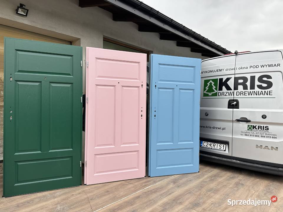 Drzwi klatkowe dostępne ręki drewniane zielone Brodnica sprzedam