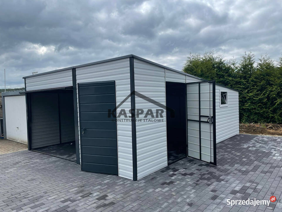 Garaz blaszany 5x6 2x Brama uchylna 2x drzwi Piła