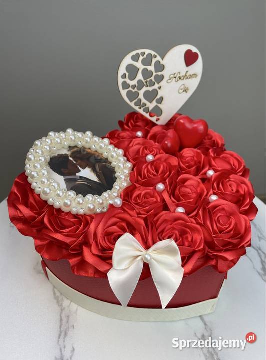 Flower box wieczne róże ze wstążki handmade Wrocław sprzedam