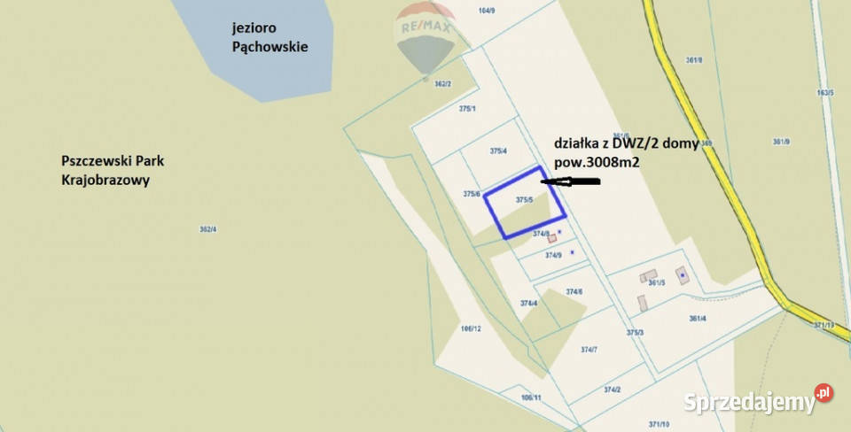 Działka budowlana Pąchy z DWZ2 domy Nieruchomości wielkopolskie