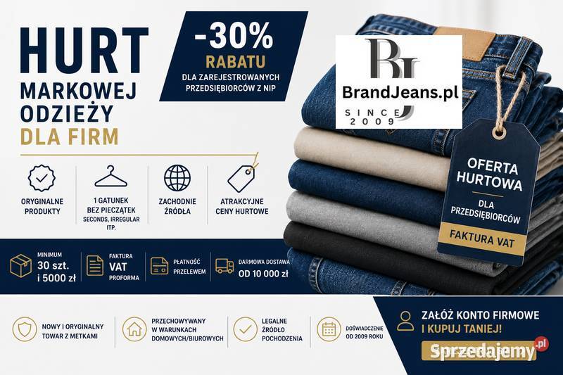 Markowe jeansy i odzież HURT minimum 30 sprzedam