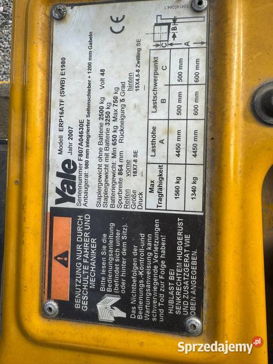 Wózek widłowy Yale ERP16 triplex przesuw wolny Yale Kraśnik