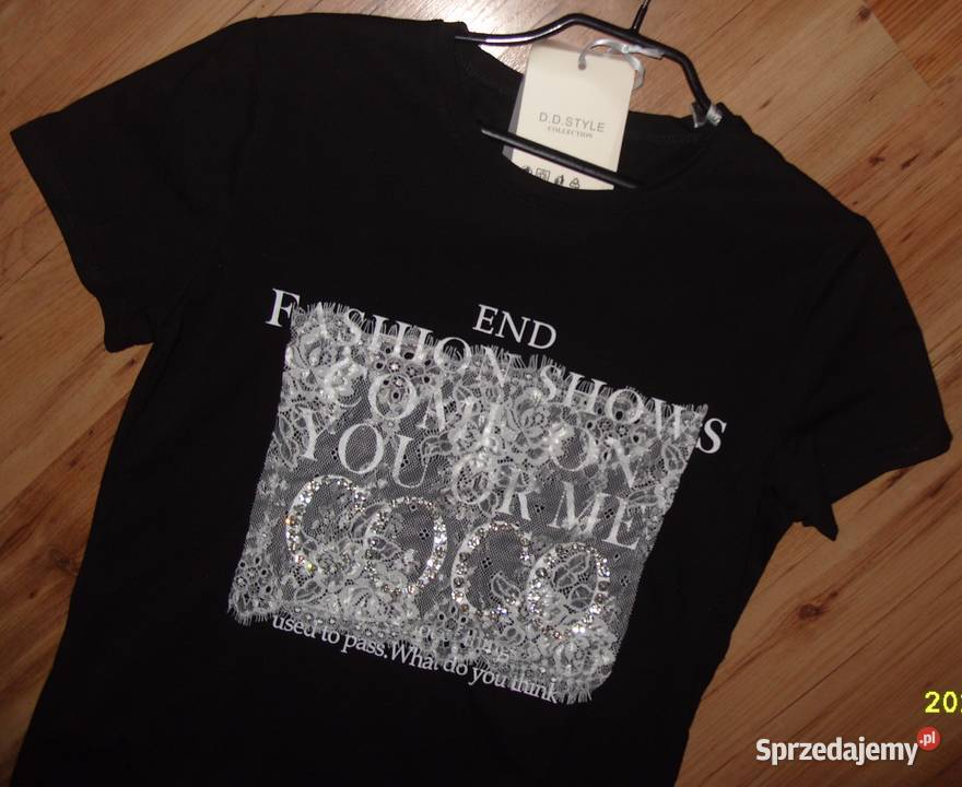 cyrkonie napis COCO koronka Tshirt NOWY rM LXL