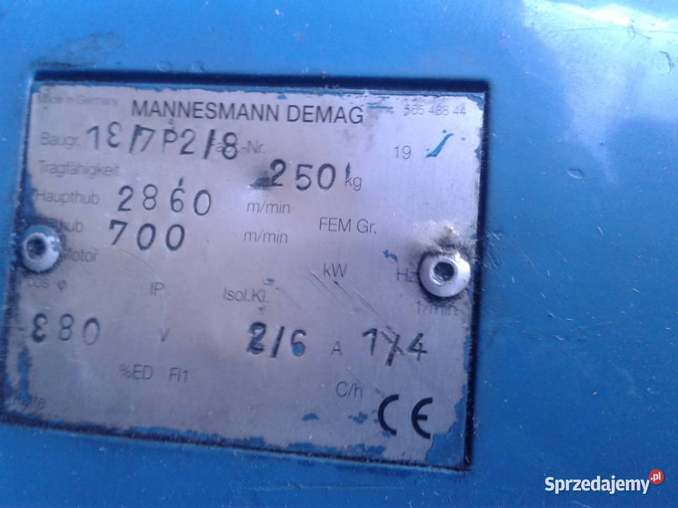 DEMAG Suwnica 250 380V Pilot Hak Zaczep Kula Skawina sprzedam