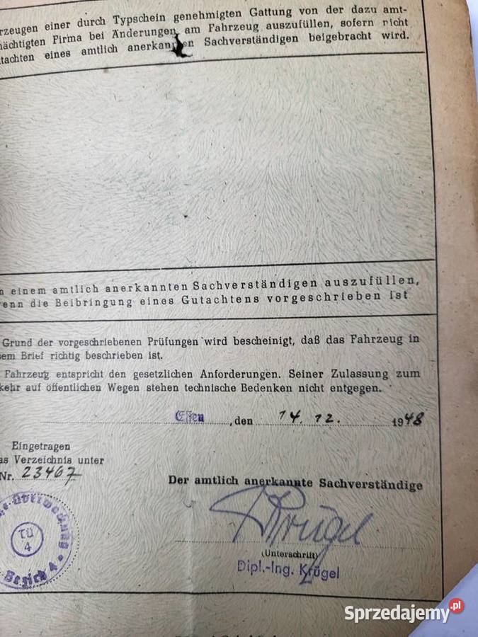 DOWÓD REJSTRACYJNY BRIF NSU PONY 1934 Pozostałe