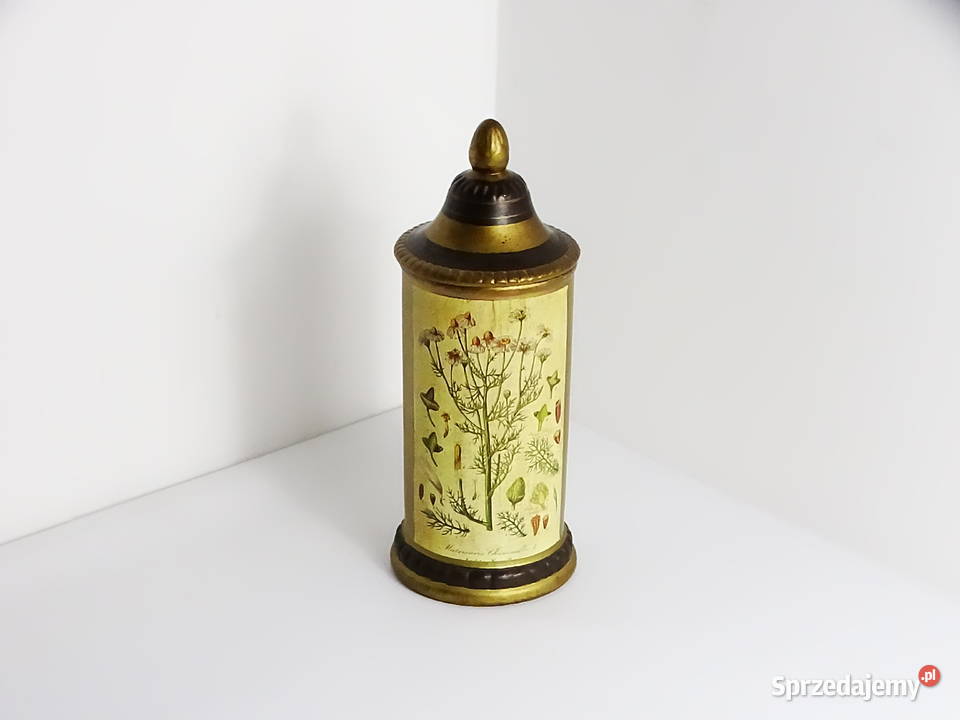 Zabytkowy pojemnik aptekarski z ilustracją Biłgoraj