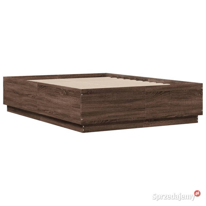 Rama łóżka z LED brązowy dąb 135x190 WM3209652 193cm Łóżka