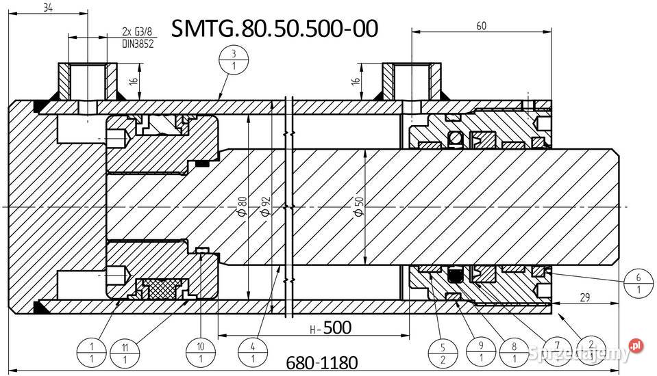 Siłownik Cylinder HYDRAULICZNY SMTG 80x50 SKOK Solec Kujawski sprzedam