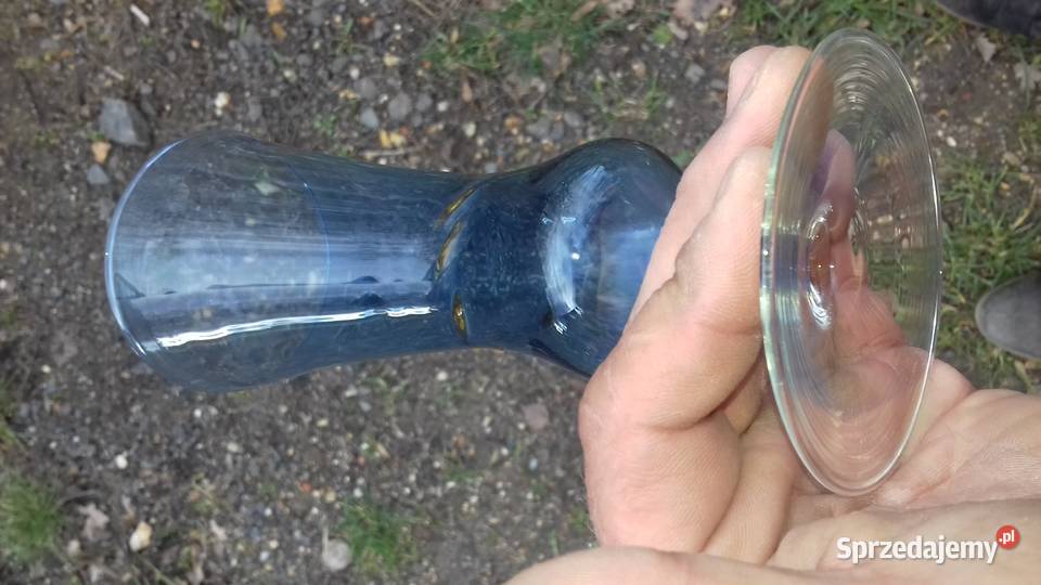 kielich piekne turkusowe cienkie szkło lata 60 Lubań