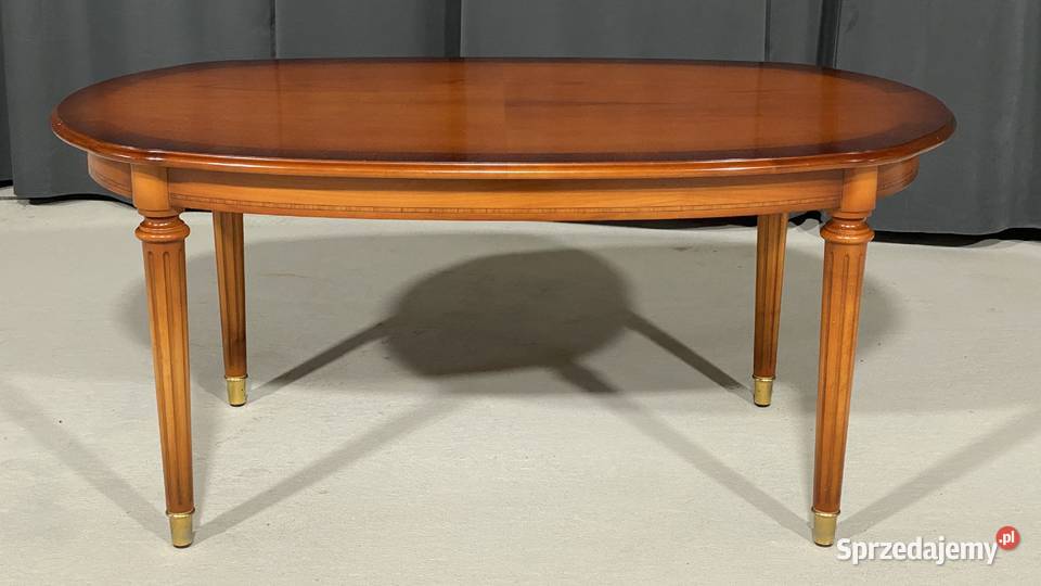 Intarsjowany wiśniowy stolik kawowy owalny sprzedam