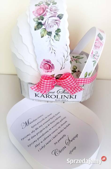 Kartka z pudełkiem na Chrzest Personalizowane podkarpackie Połomia