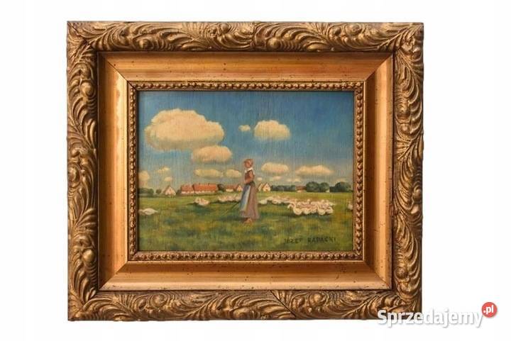 Józef Rapacki Pejzaż Polskiej Wsi Gęsiarka Obrazki i obrazy Kraków
