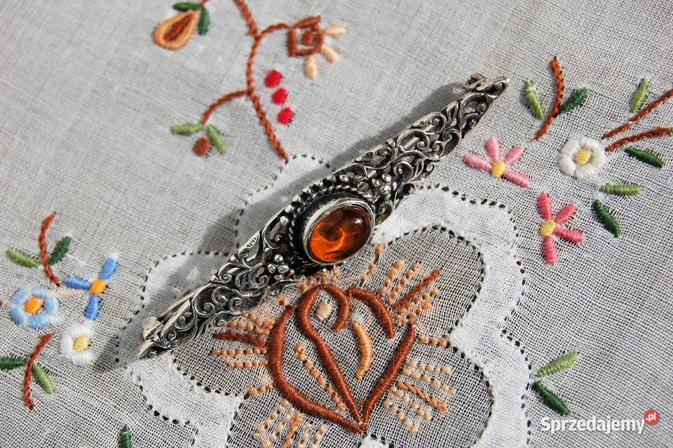 Stara broszka wiktoriańska bursztyn bałtycki Lublin