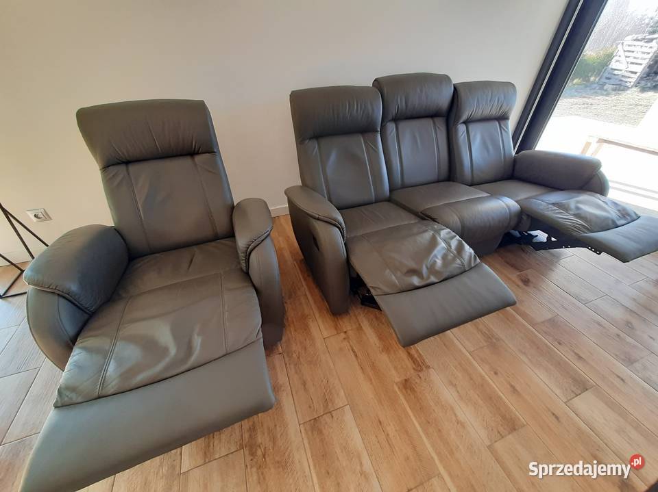 Komplet Sofa Fotel skóra naturalna funkcja relax Komplety wypoczynkowe Gliwice