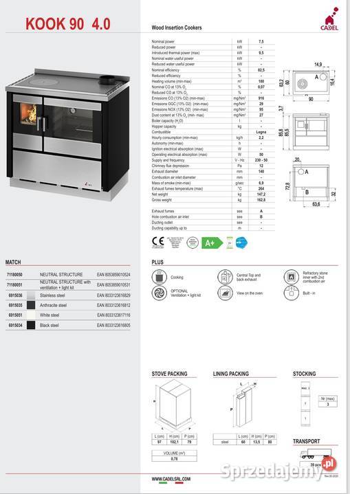 Kuchnia na Drewno Kook 90 40 Cadel Efektywność i