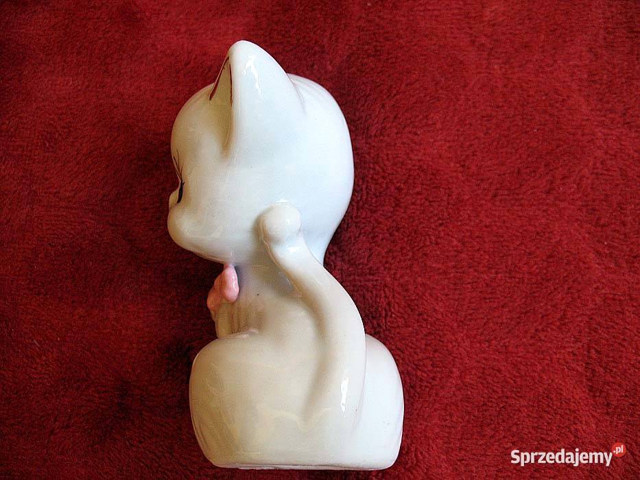 Kot z różową kokardą biała porcelana 10 x 6 x 4 biały Siedlce
