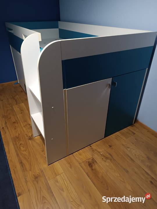 Łóżko Używane Mobi Biało Niebieski dzieci z bazą mazowieckie Ostrołęka