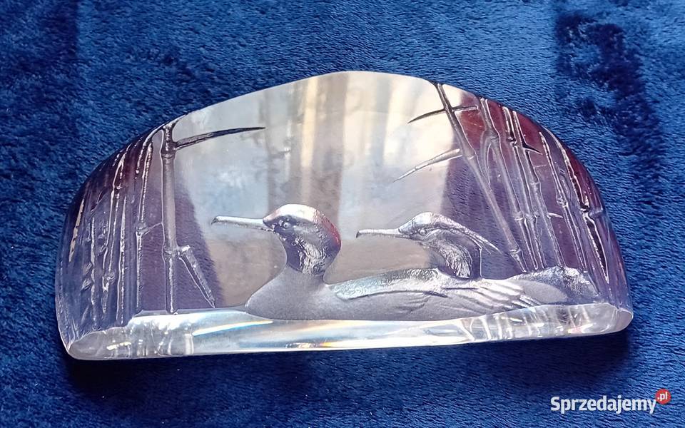 Kryształowy przycisk do papieru Para perkozów Porcelana i szkło Koźminek