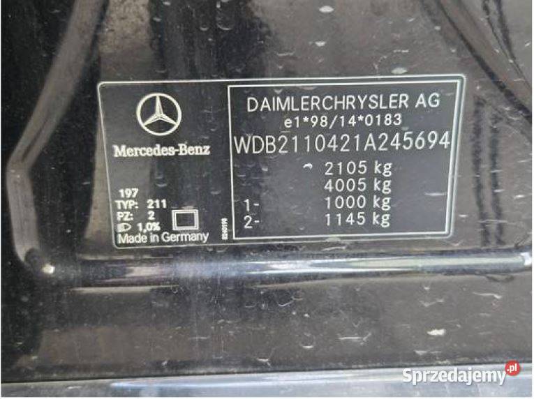 MercedesBenz Klasa E W211 Sprzedaż syndyka Rok produkcji 2003 Szczecin