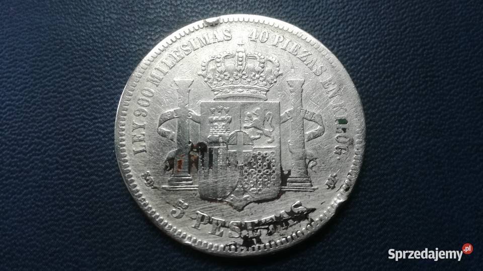 Hiszpania 5 peset 1871srebro Wodzisław Śląski